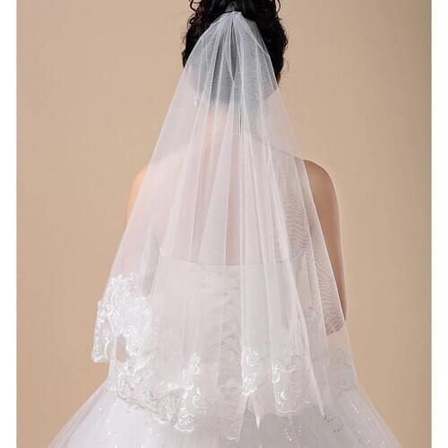 White Lace Appliques Bridal Veil voile de mariee One layer Wedding Accessory