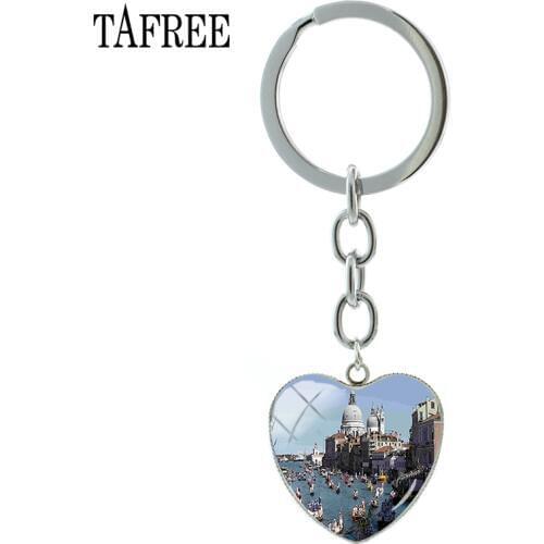 TAFREE Water Venice View Keychains Romantic city Picture Heart Pendant Key Chain Scenery keyring Bag Pendant Jewelry FA198