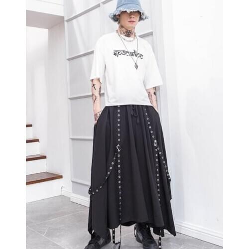 Spring and summer models Yamamoto style dark men and women models skirt pants rivet ribbon decoration loose wide leg pants