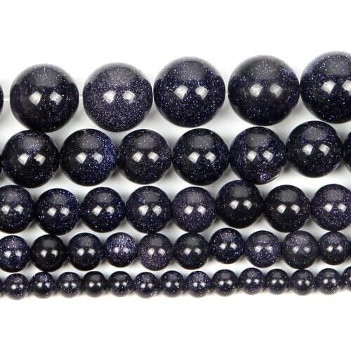 Natural Stone Blue SandStone Galaxy Stars Charm Round Loose Beads For Jewelry Making For Needlework Beads Strand 4-12 MM