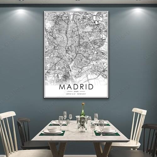 Black and White Spain City Map The Madrid City Map Poster HD Print Wall Art Canvas Nordic Landscape Painting for Home Decor