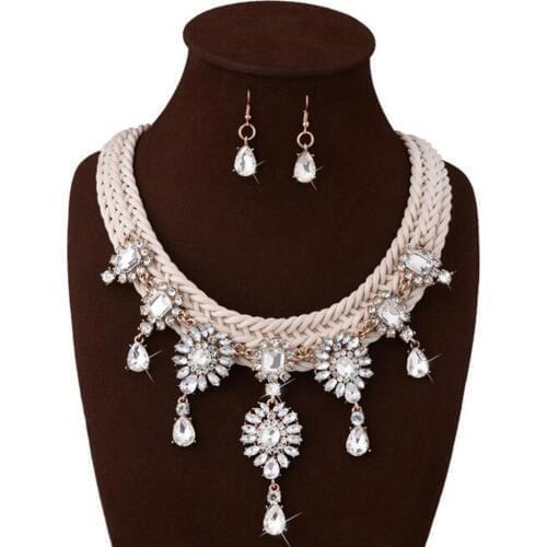 DiLiCa Trendy Jewelry Sets for Women Vintage Crystal Flower Statement Necklace Earrings Set Bohemian Choker Necklaces Pendants