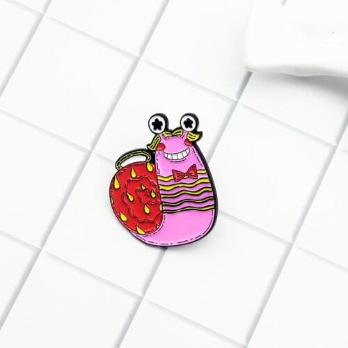 Happy Mr. snail Enamel Brooch Cute animal Lapel Pin Pink smile snails home Creative Badge Custom Brooches