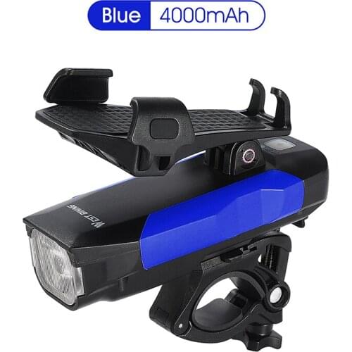 WEST BIKING Bicycle Horn Bell Power Bank USB Rechargeable LED Lamp Multifunctional Bike Light Phone Holder Cycling Accessories