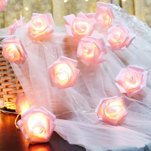 20LED 2.5M Garland Artificial Flower Bouquet String Lamp Foam Rose Fairy Light for Wedding Valentines Day Christmas Decor