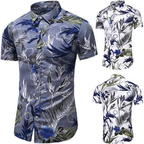 Cotton Hawaiian Shirt Short Sleeve Coconut Tree Floral Print Summer Beach Casual Men Shirt MS0006 Plus Size Hawaii Shirt
