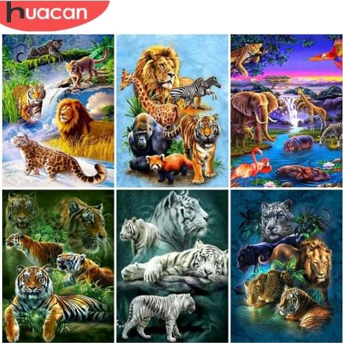 HUACAN Full Square/Round Diamond Painting Animals Tiger Diamond Embroidery Leopard Mosaic Living Room Decoration