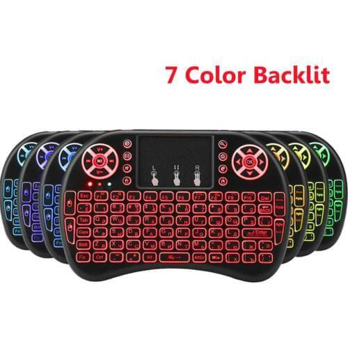 I8 keyboard Backlit 7 Colors English Russian Spanish 2.4GHz Wireless Keyboard Air Mouse Touchpad for Android 9.0 TV BOX T9