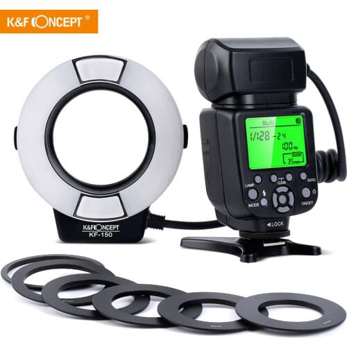 K&F Concept Marco Ring Flash for Canon EOS Rebel and for Nikon FUJI camera with 52 55 58 62 77mm Adapter for DSLR camera