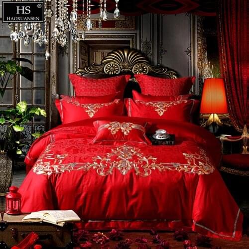 Gold Paisley Design 4/6/9pcs Bedding Sets Jacquard Red Bed Linens Bedspread Cushion Cover Pillowcase Quilt Cover Bed Sheets