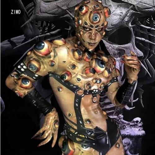 Halloween Men And Women Horror Performance Costume 3d Bodysuit Stretch Jumpsuit Nightclub Party Costume Coat Skull Stage Props