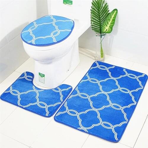 Bath Mat 3 pcs/Set Classical Pattern Toilet Cover Foot Pad Non-slip Absorbent Bathroom Door Mat Flannel Soft Bathr Rug Carpet