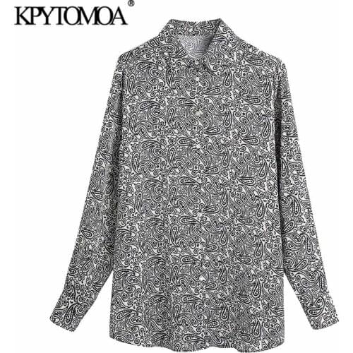 KPYTOMOA Women 2021 Fashion Paisley Print Loose Blouses Vintage Long Sleeve Button-up Female Shirts Chic Tops