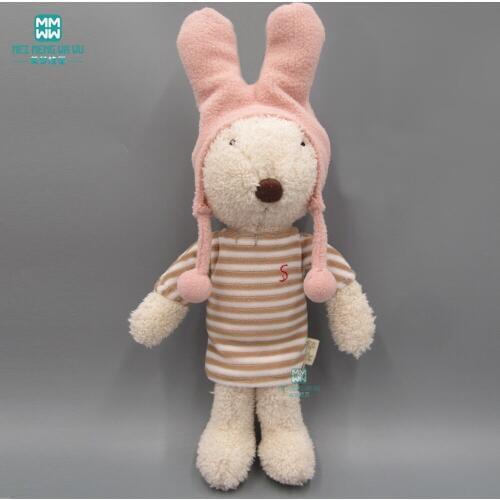 30cm doll clothes for 1/6 BJD Doll toy doll rabbit Cat Bear Plush Pink rabbit hat + striped long T-shirt