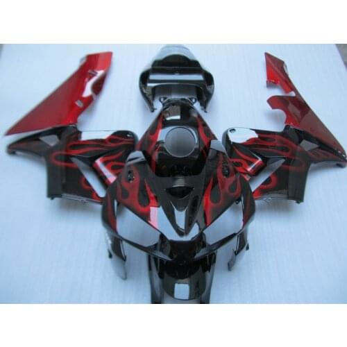 Injection molding hot sale ABS fairing kit for Honda CBR600 RR 05 06 red flames in black fairings set CBR600RR 2005 2006 QR15