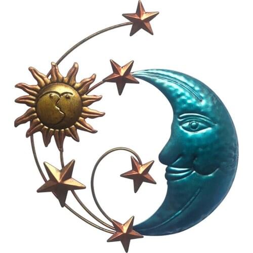 1PCS Metal Sun Moon Wall Hanging Sculpture Moon Face Iron Art Sofa Portico Modern Minimalist Ornament For Home Living Room Decor