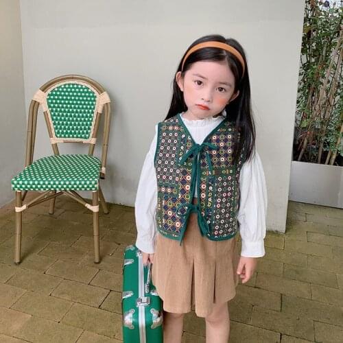 MILA CHOU 2021 Autumn New Girls' Brown Corduroy Pleated Skirts Children High Waist Solid A-line Skirts For Kids 2-8y