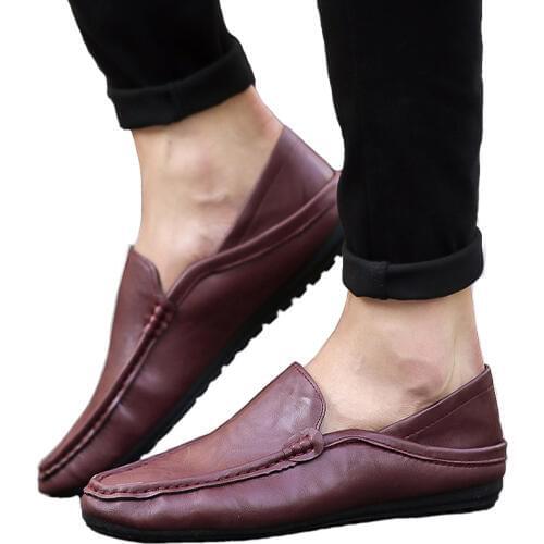 2019 New PU Mens Peas Shoes Set Feet Breathable Mens Shoes Casual Comfortable Lok Fu Shoes Driving Black Leather Casual Shoes