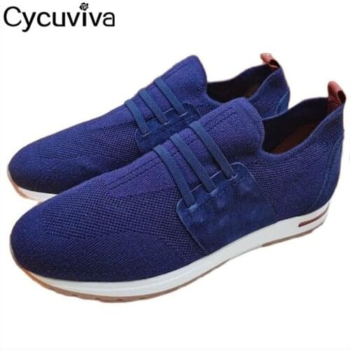 Cycuviva High Quality Kintted Mules Men Flat Shoes Lace Up Casual Shoes Breathable Summer Walk Shoe Male