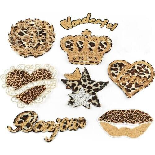 BONJOUR Embroidered Patches for Clothing DIY Applique Stripe Sewing Badge Sticker Sequins Leopard Plush Heart Lips Iron on Patch