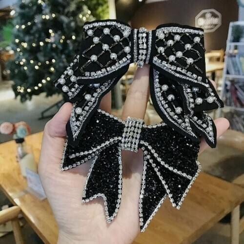 2020 New Pearl Bow Hairpins For Women Girl French Retro Rhinestone Top Hair Clip Fashion Black Hair Clip Female Hair Accessories