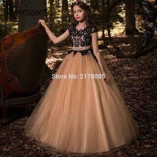 New Arrival 2019 Flower Girl Dresses Black Lace Princess Birthdays Party Wedding Gowns Kids Evening Dress First Communion Dress
