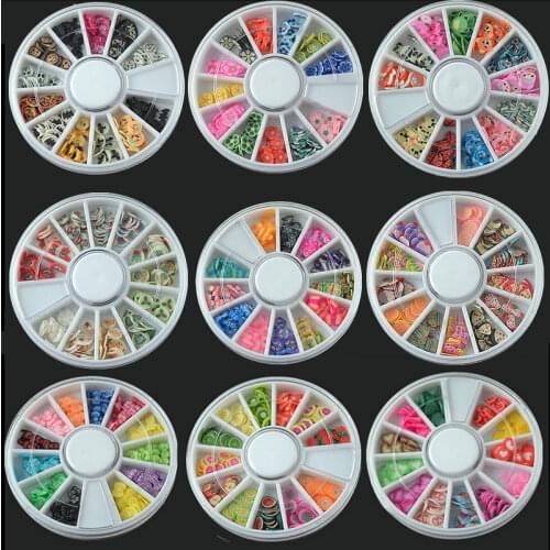 New 12 Grid Box Nail Art 3D Fruit Slices Polymer Clay DIY Slice Decoration Nail Sticker Mixed Style for Choice 10g/box