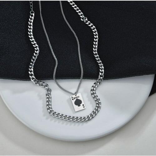 Creative Poker Ace of Spades Necklace Stainless Steel Playing Card Never Fade Pendant Necklaces Fashion Hip Hop Party Jewelry