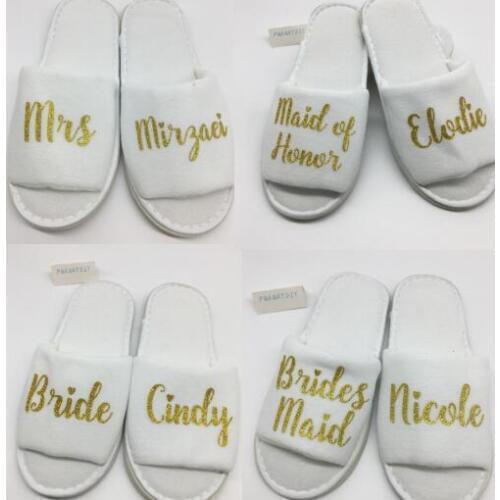 Personalize Wedding Slippers,wedding Bride&Bridesmaid name Slippers,Bridal Party spa Slippers,Bachelorette party favors gifts 1