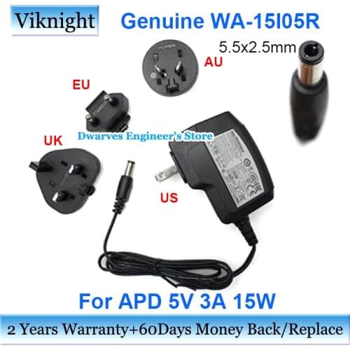 Genuine APD WA-15105R 5v 3a 15w Ac Adapter Power Supply Charger 5.5x2.5mm Tip Type-A Laptop Adapters with US/UK/AU/EU Plug