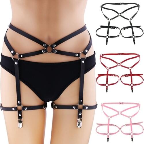 Harajuku style PU leather belt garter belt integrated hip-hop nightclub show bondage harness sexy leg loop garter clip