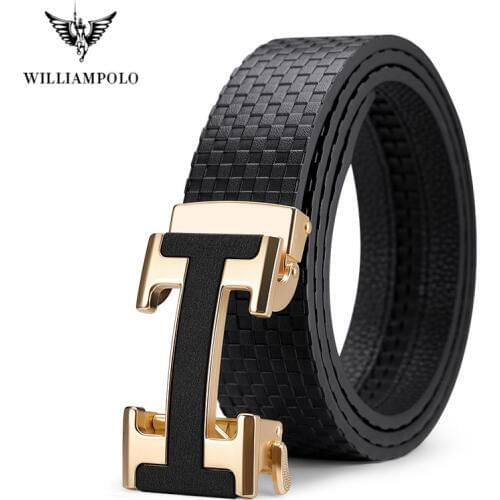 WilliamPolo New Style Genuine Leather Men Belt Fashion Alloy Automatic Buckle High quality Luxury Cowhide Casual Business