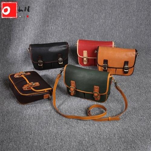 OLN Luxury Vegetable Tanned Leather Women Messenger Bag Vintage Designer Female Shoulder Bags Retro Lady Satchel Handbag 2021