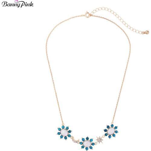 Banny Pink Elegant Geo Statement Choker Necklace For Women Cute Rhinestone Star Moon Charm Choker Collar Flower Pendant Necklace