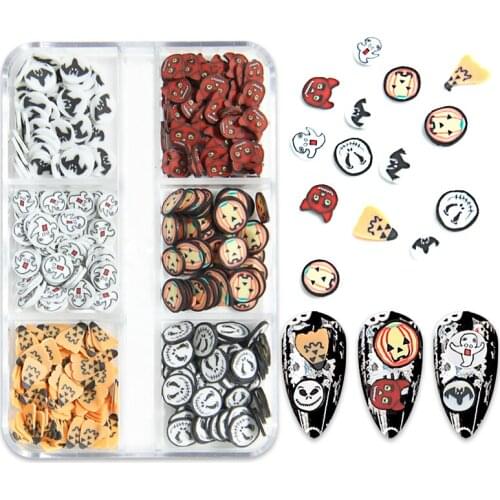 6 Grids Halloween Day Nail Art Decoration Ghost Witch Jack-o-lantern Skull Slices 3D Nail Charms Supplies Manicure Accessories