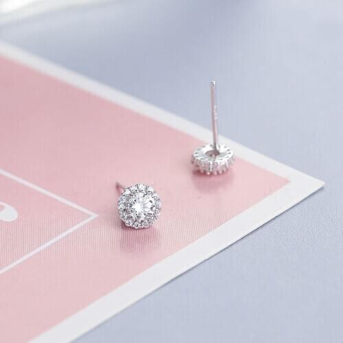 L&P Fshion Water Round Design Top Quality Earrings Cubic Zircon Stud Earring for Women 925 Sterling Silver Stud Earrings