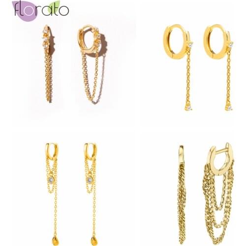 925 Sterling Silver Ear Needle Chain Pendant 1PC Hoop Earrings Plus Ear Clips Exquisite Jewelry For Women Birthday Gifts