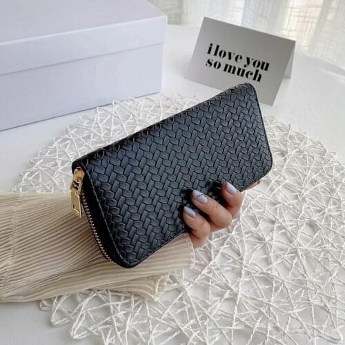 1PC Women Weave Wallet Wrist Handle Phone Case Long Section Money Pocket Pouch Handbag Women Purse Card Holder Wallet