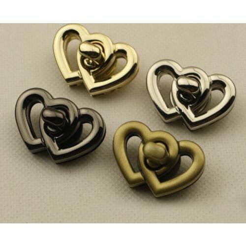 10 pcs/lot4 color high-grade leather fashion handbags hardware accessories Double heart lock /metal lock diy hardware twist lock
