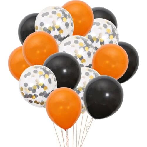 15Pcs Black Orange Balloons Halloween Party Decor Orange Purple Black Confetti Balloon for Halloween Decorations Kids Globos Toy