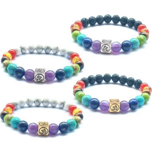 4 Styles OM Meditation 8mm Natural Reiki Seven Chakras Lava Stone Beads Bracelets DIY Essential Oil Diffuser Bracelet Jewelry