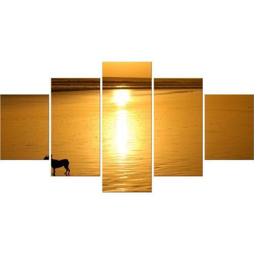 5 Pieces Free Shipping Picture Seascape Sunset Canvas Art Prints Painting Wall Art Pictures Gift Home Decoration Framed