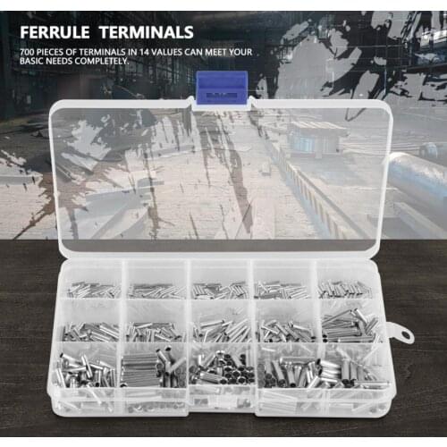 700Pcs/Set Non-Insulated Butt Wire Connector Copper Crimp Terminal Sleeve Bare Terminals AWG 22-10 Crimping Connectors Kit