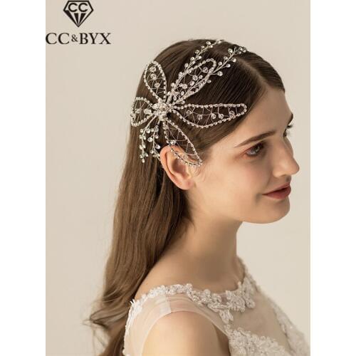 CC Wedding Jewelry Headbands Hairbands Beads Chain Flower Engagement Hair Accessories For Bridal Pageant Luxury Big Flower O529