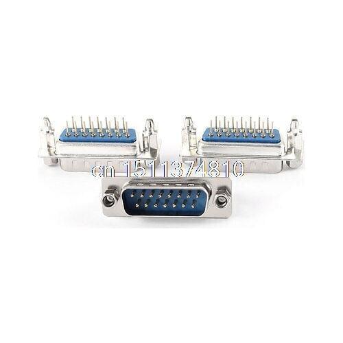 DB15 15 Pin 2 Row Lock Screw Straight Male Plug D-sub PCB Connector 3 Pcs