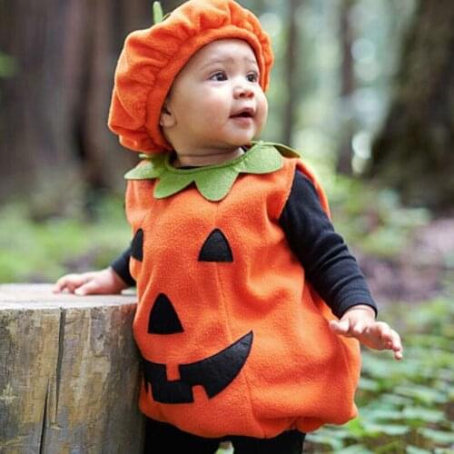 Childs Christmas Cosplay Costumes Kawaii Style Green Leaf Orange Pumpkin Sleeveless Sets Fashion Cute Kids Cosplay Clothing