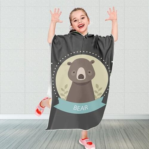 Lovely Bear Kids Hooded Beach Bath Towel Cartoon Soft Microfiber Swim Pool Coverup Poncho Cape For Boys Girls Children Bath Robe