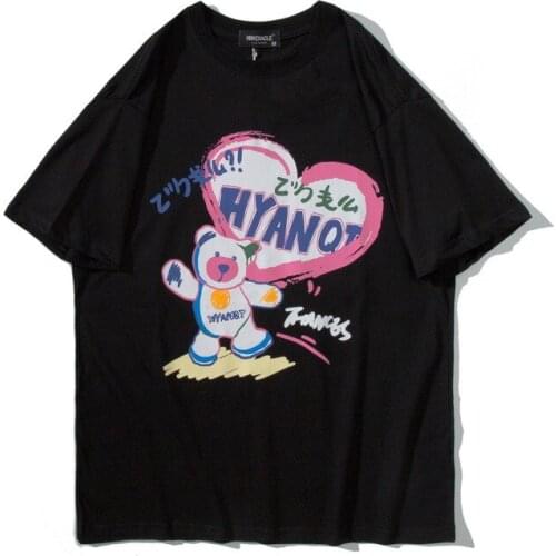 Tshirts Streetwear Harajuku Men Funny Bear Patterns Print Short Sleeve T-Shirts Casual Hip Hop Loose Cotton Tees Tops Oversize