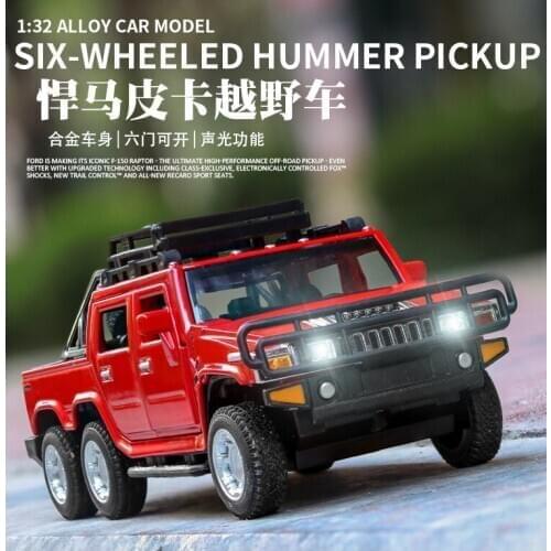 1:32 high simulation six small wheeled Hummer pickup with sound and light door alloy off-road vehicle model for children gifts