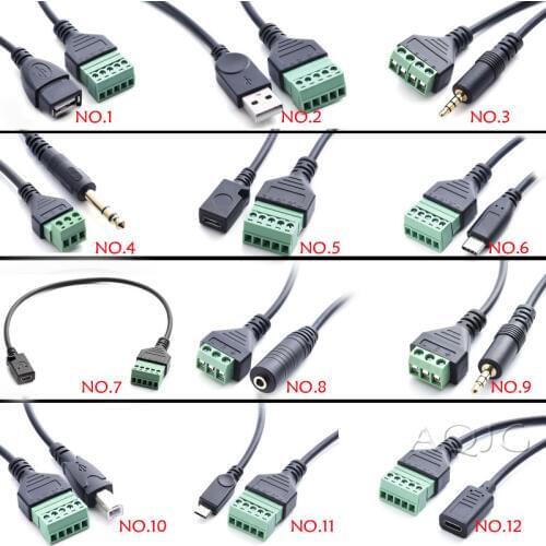 USB 2.0 Female B Micro usb mini usb Type-C Male to 5 Pin Female Bolt Screw Connector with Shield Terminal Plug Adapter Cable 1ft